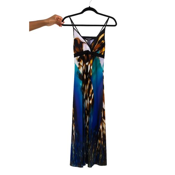 Bisou Bisou Abstract Print Maxi Dress Sz 4 | Sleeveless V-Neck Spaghetti Strap - Picture 1 of 3
